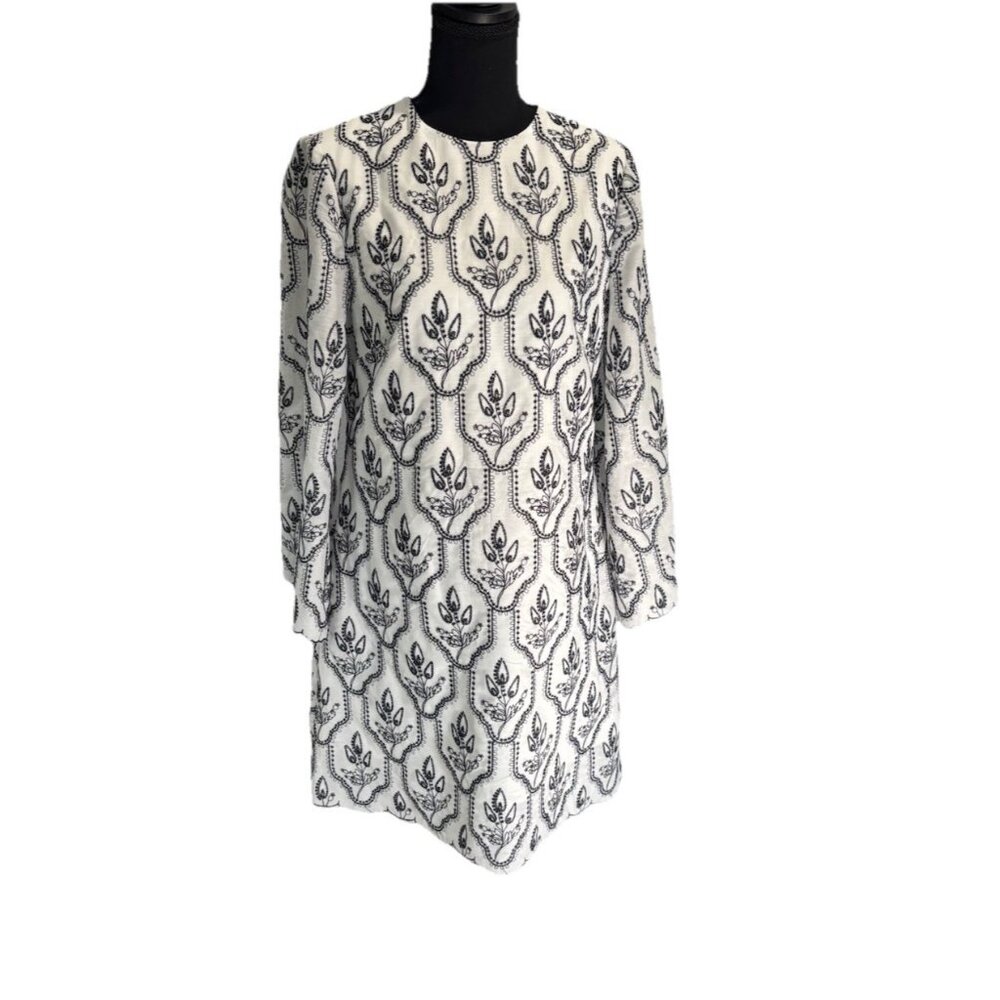 NWT Preston & York White And Black Embroidered Dress Lined Size 4